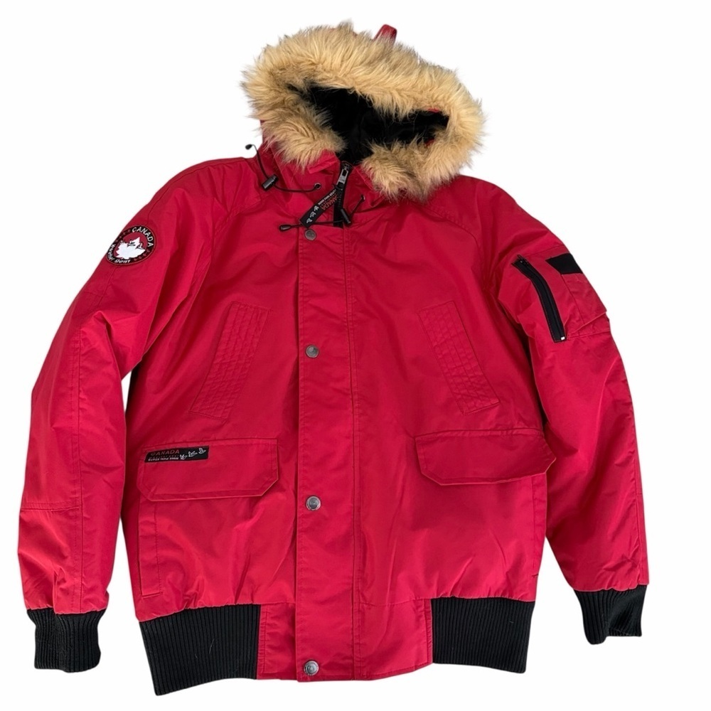 CANADA WEATHER GEAR red down parka faux fur hood winter jacket size s